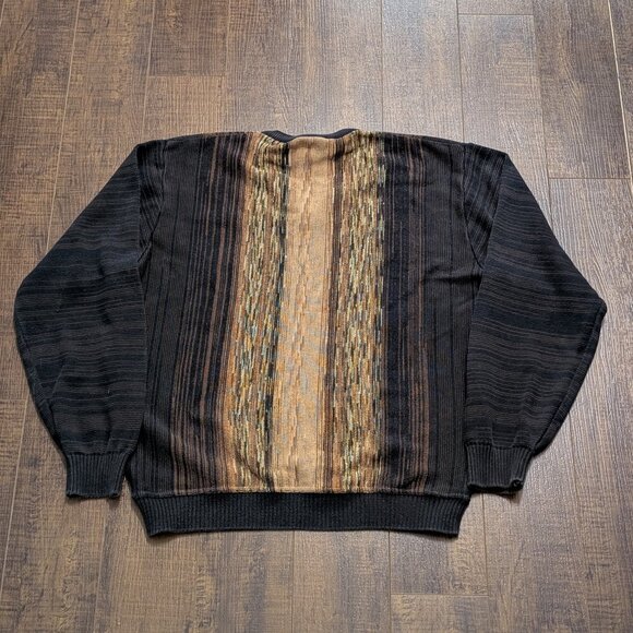 90's Tosani Black and Brown Striped Knit Sweater Made in Canada Size - M - Picture 3 of 3
